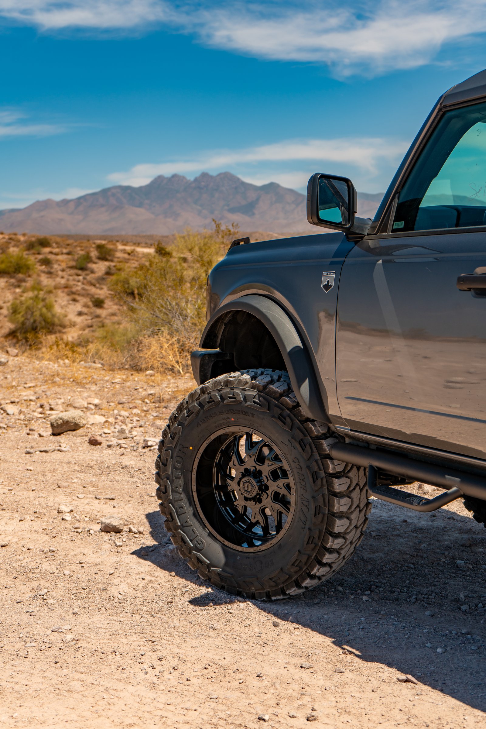 Bronco Close-Up with Four Peaks Mountain in Background Photo